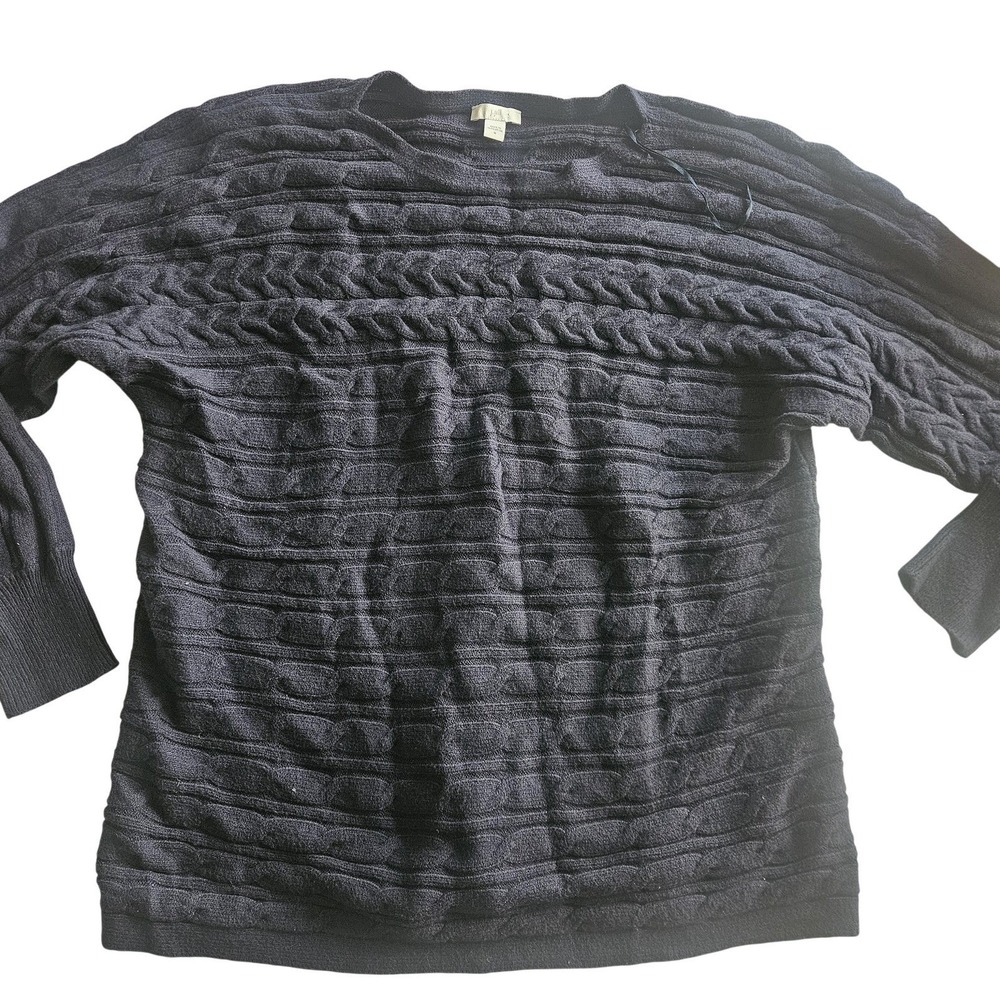 J Jill Sweater Womens Medium Navy Blue Cable‎ Knit Crewneck Long Sleeve Pullover